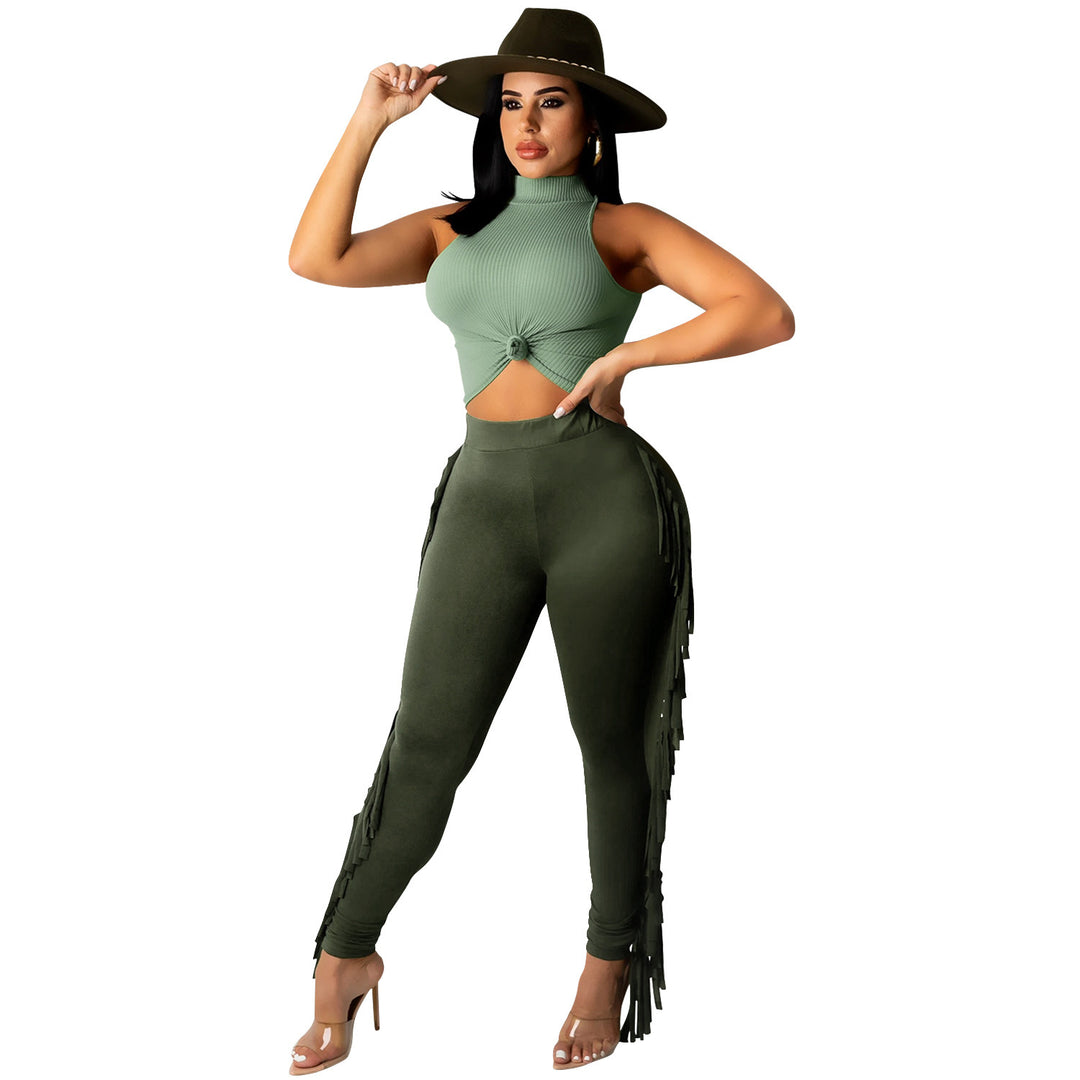 Dame Figurtilpassede High-Waist Leggings med frynser og elastisk talje Stilla