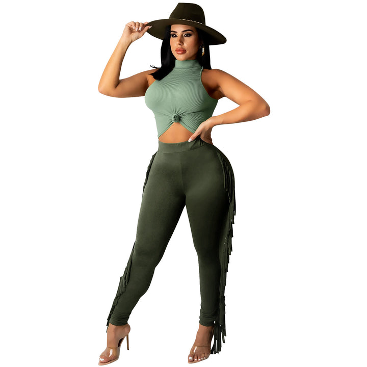 Dame Figurtilpassede High-Waist Leggings med frynser og elastisk talje Stilla