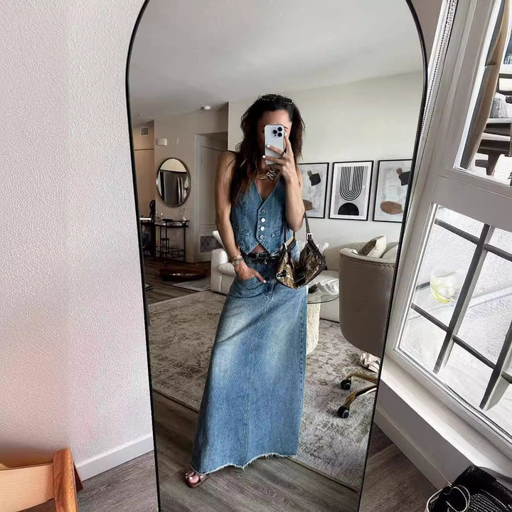 Dame Elegant lang Spids-Maxi-nederdel med sidelids og raffinerede detaljer Stilla
