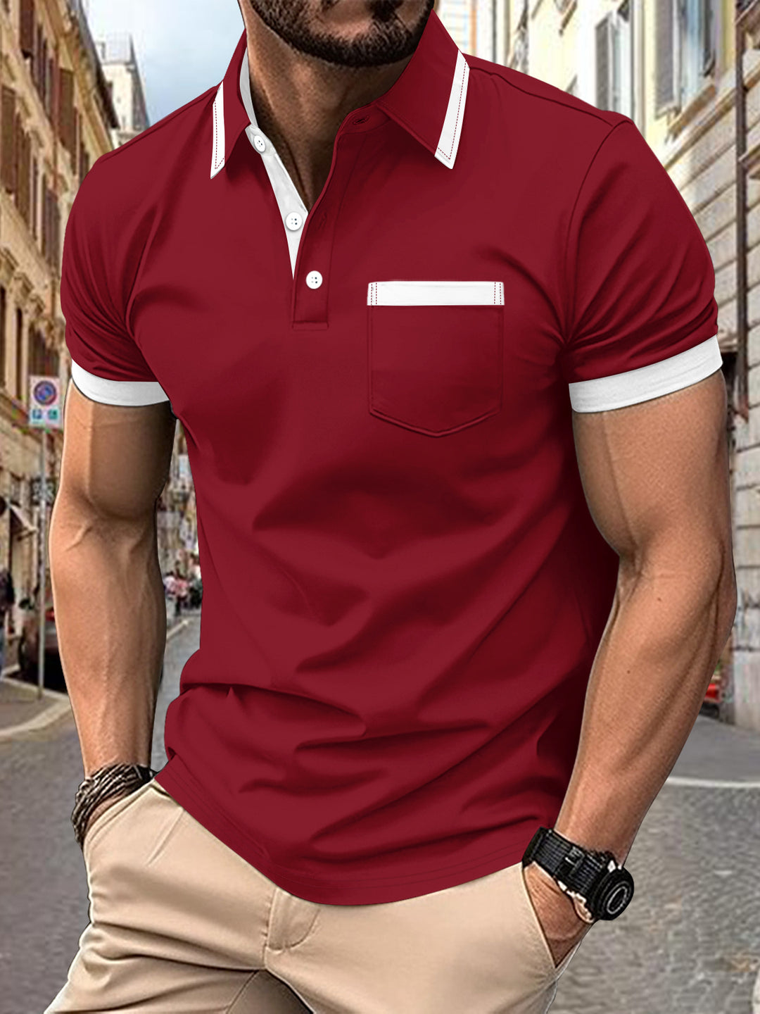 Herrer moderne Polo-shirt med kontrastkrave Stilla