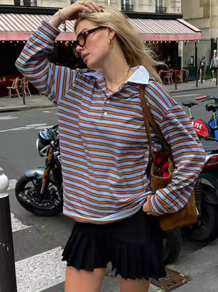 Dame Casual stribet skjorte med krave og elegante detaljer Stilla