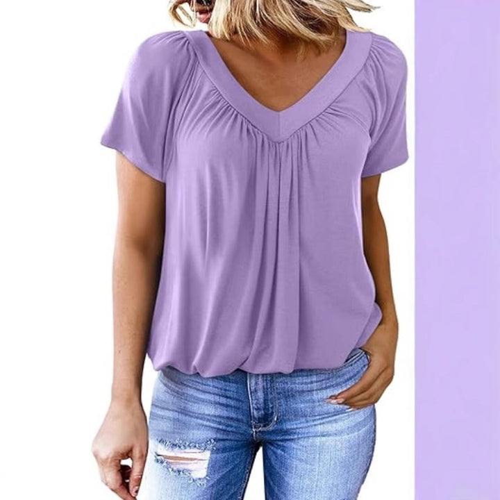 Damer Relaxed Fit Plissé V-Udskæring Top Stilla