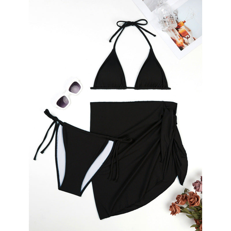 Dame triangel bikini sæt med elegant indpakningsskørter og justerbare stropper Skovae