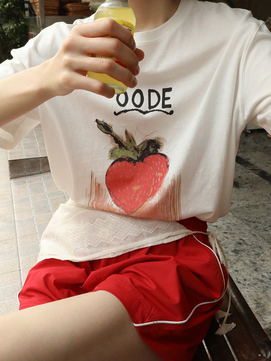 Dame T-shirt med frugtig grafisk design Stilla