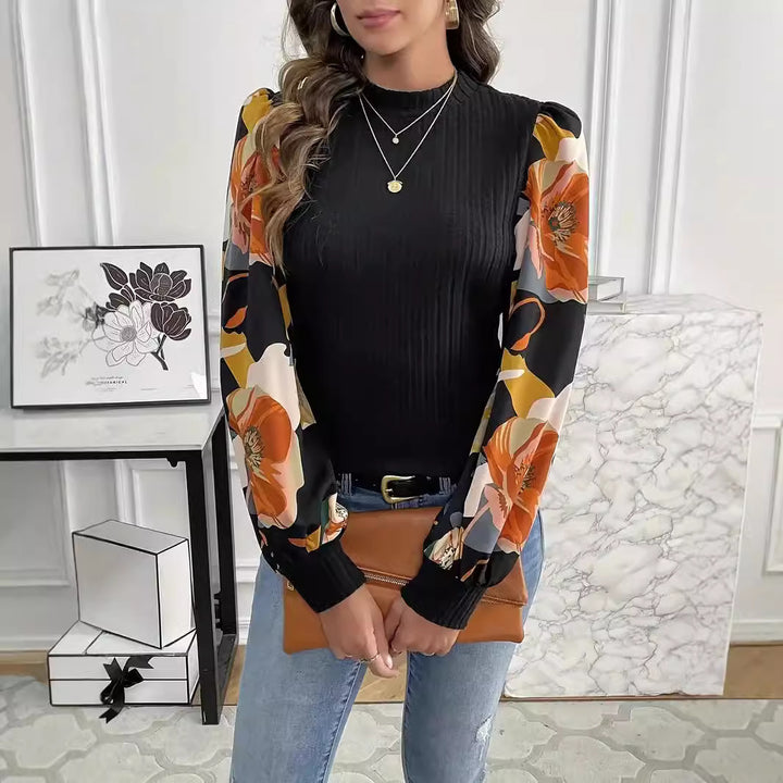 Dame striktop med florale puffærmer Stilla