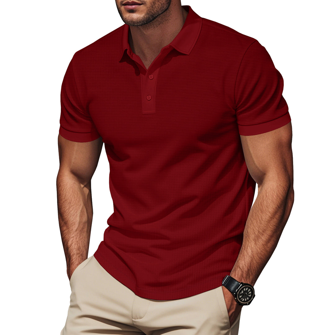 Herren nan elegant struktur-polo shirt med kentkrave, kort knap liste og åndbar stretch jersey Skovae