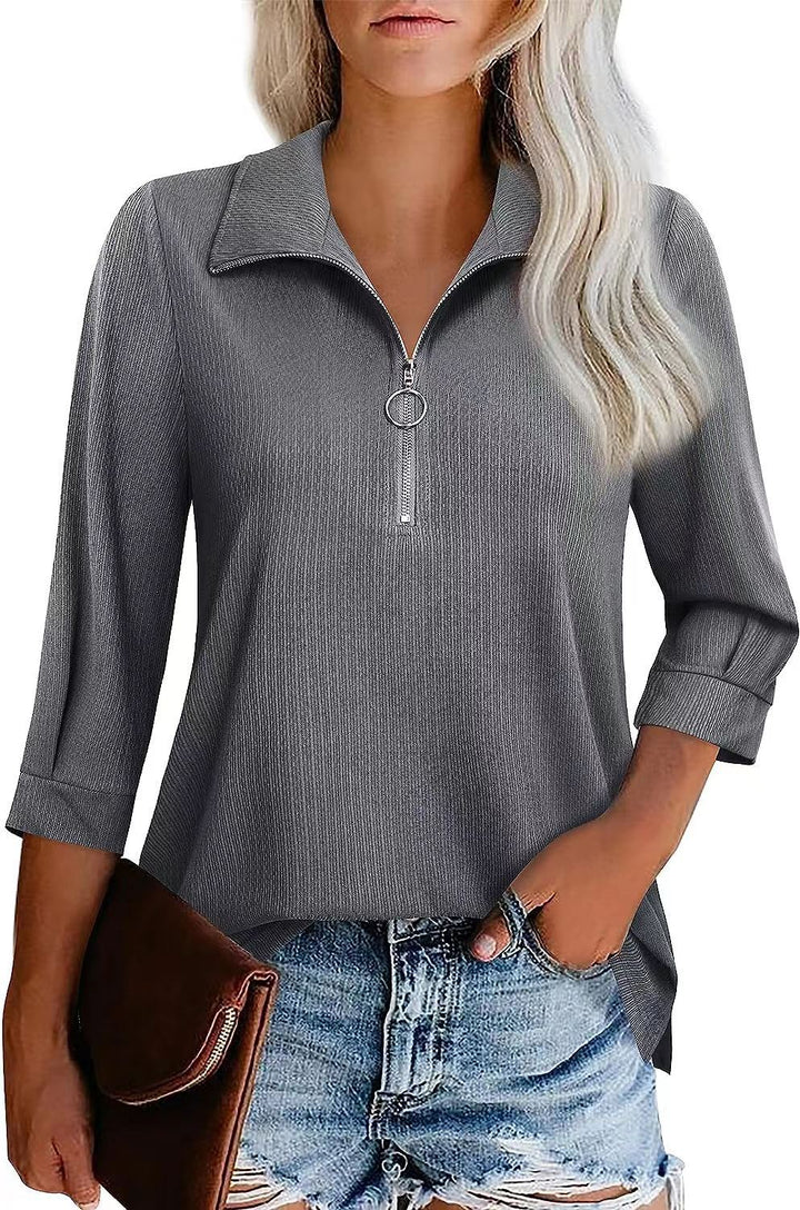 Dame afslappet polo-shirt med halvmandslås og moderigtigt design Stilla
