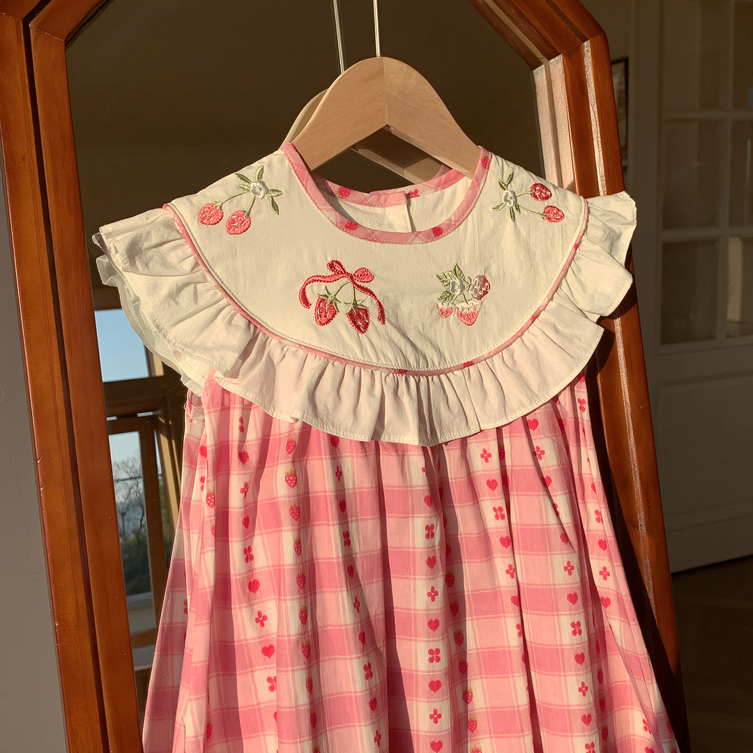 Pige Floral Broderet Sommerkjole med Flæseskjorte Stilla
