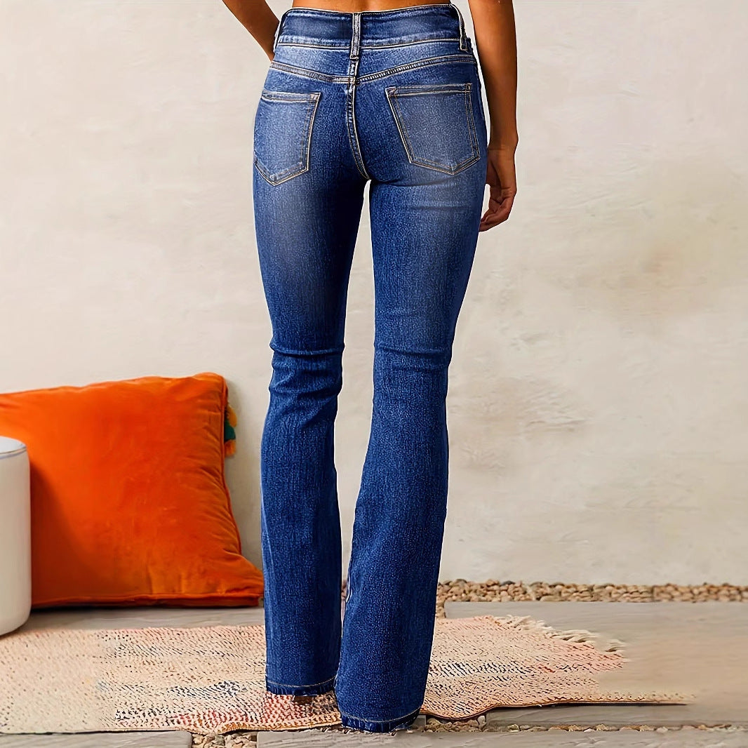 Dame Højskåret Flared Jeans med figurformende snit og fashionable knapdetaljer Stilla