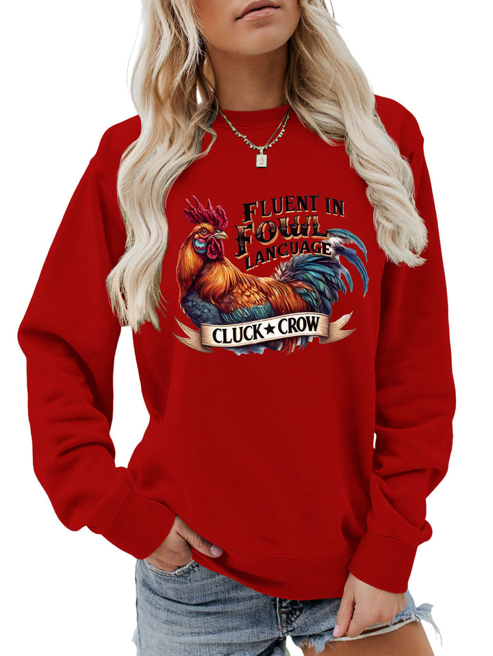 Kvinders sweatshirt med humoristisk kyllingemotiv og behagelig pasform Stilla