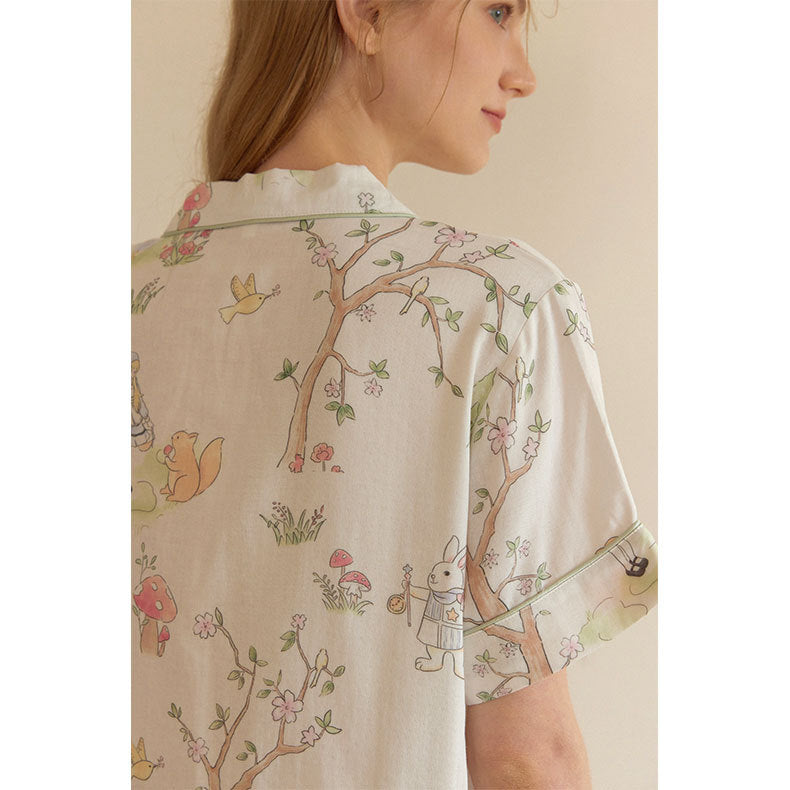 Dame Kortærmet Pyjamasæt med kreativt Dyrdesign og blødt Stof Stilla