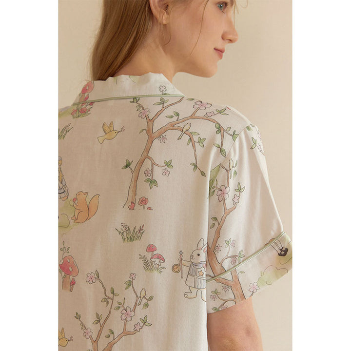 Dame Kortærmet Pyjamasæt med kreativt Dyrdesign og blødt Stof Stilla