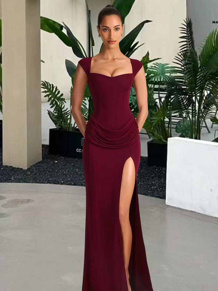 Damer Elegant Maxi Kjole med Dyb V-Hals og Sideslids Skovae