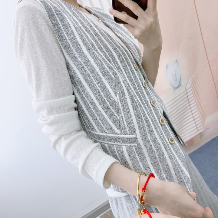 Dame elegant vest-bukser kombination med fine striber og moderne snit Stilla
