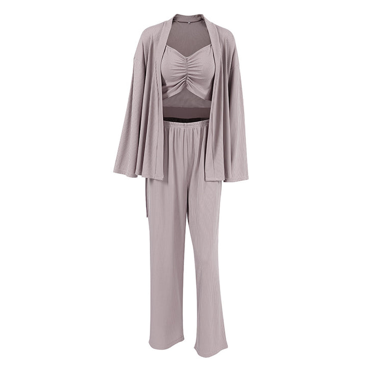 Dame Lounge-sæt med ærmeløs bluse og taljerbar kimono Stilla
