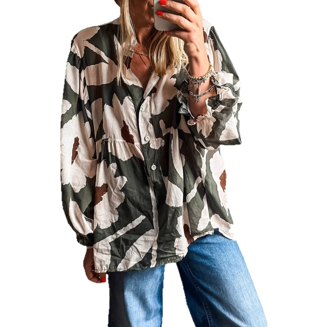 Femme Relaxed Fit Blomstermønster Knap-Ned Skjorte Stilla