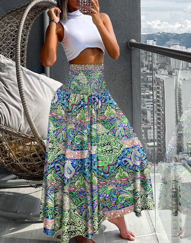 Dame Boho Maxi-nederdel med elastisk talje Stilla