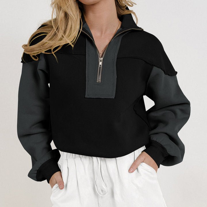 Kvinder casual sweater med halv lynlås og kontrasterende ærmer Stilla