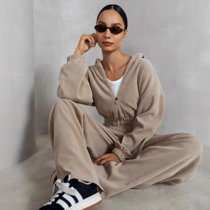 Kvinders cropped sweatshirt med lynlås og elastisk talje