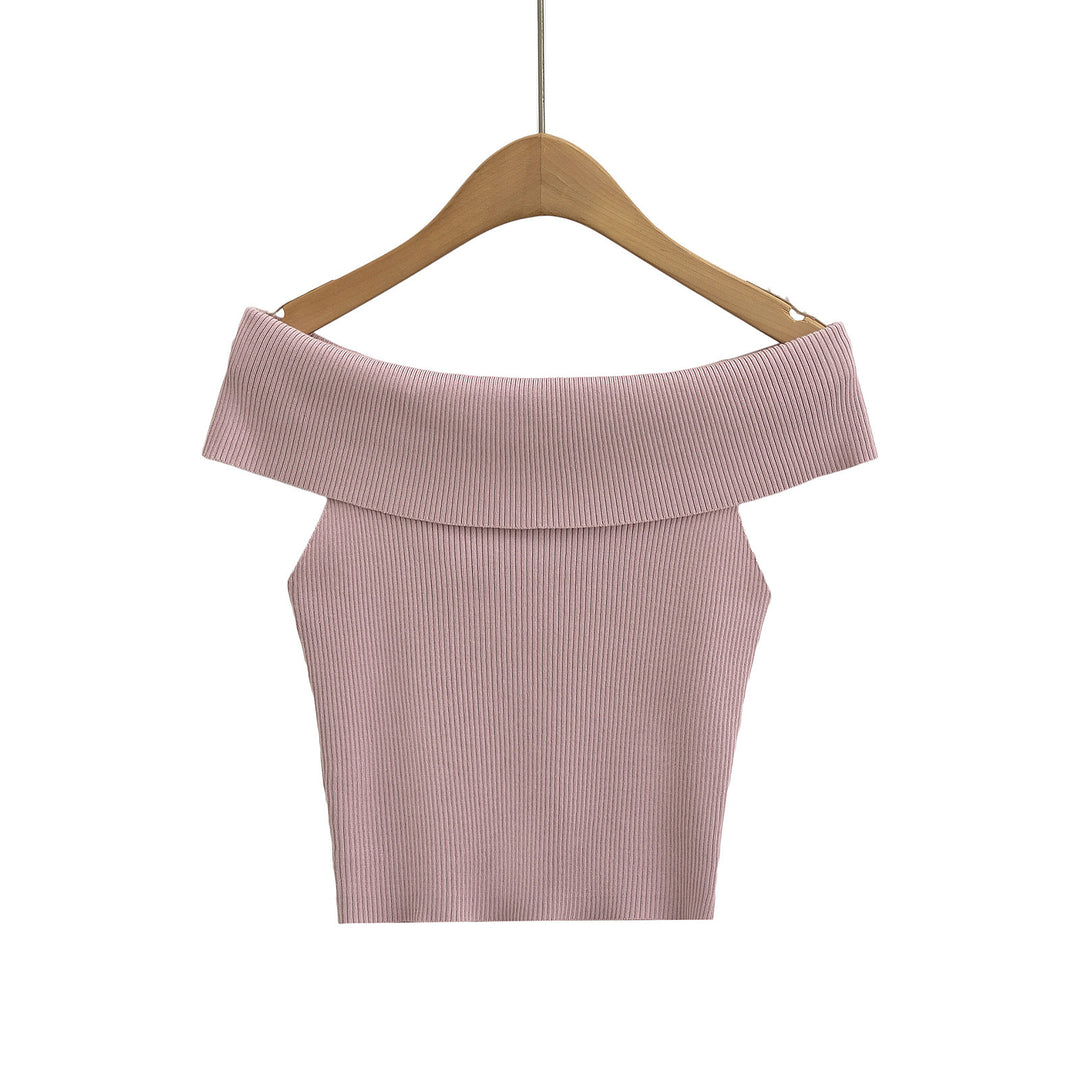 Dame Off-Shoulder Top med bred krave og struktureret ribdesign Stilla