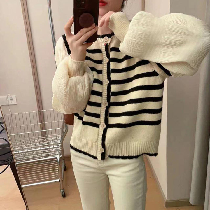 Kvindernes cardigan med voluminøse ærmer og stribet design Stilla