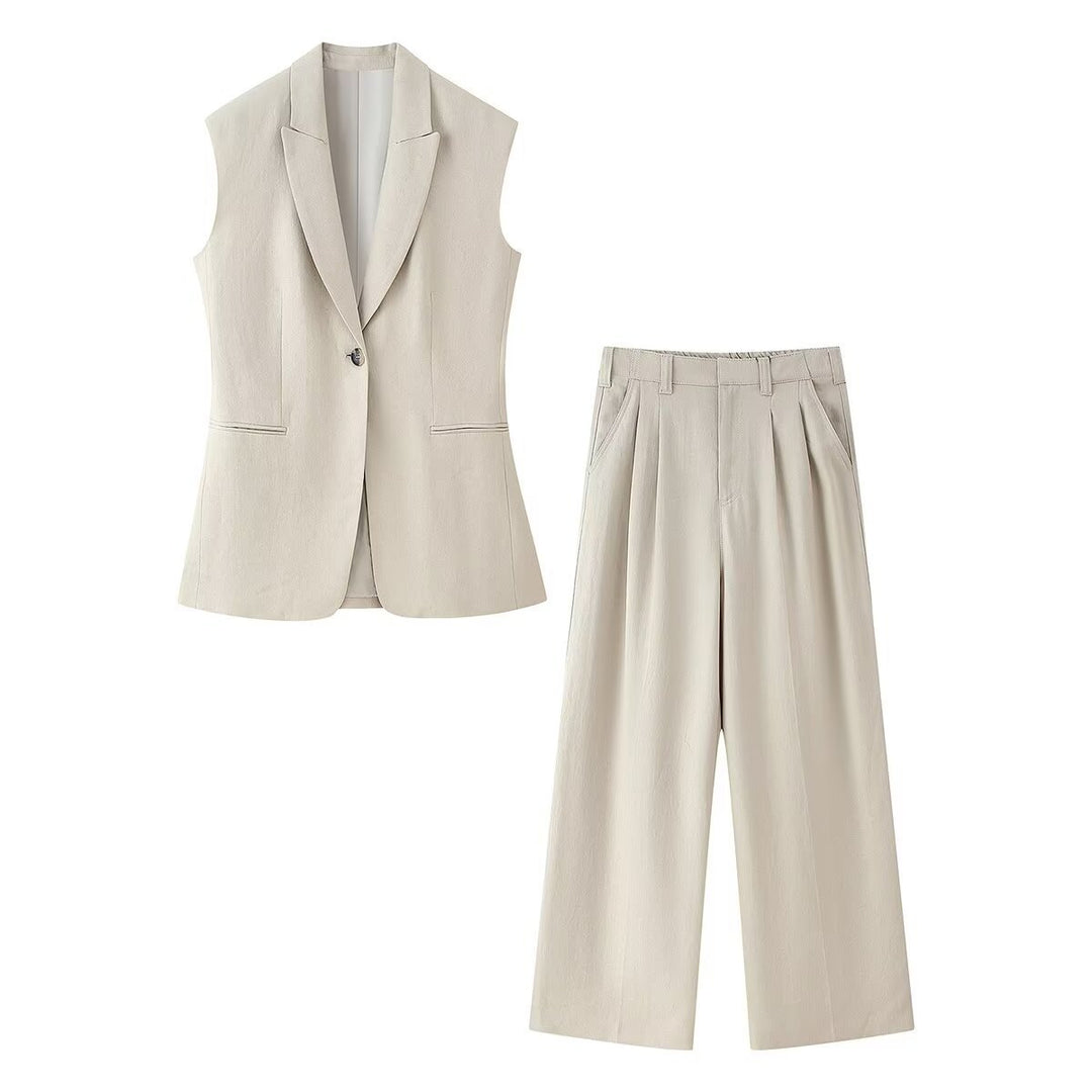 Dame bred High-Waist Bukser med elegant folder og komfortabel pasform Skovae