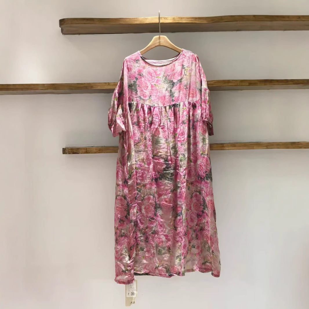 Dame Flydende Floralprint Midi-Kjole med Flæsedetaljer Stilla