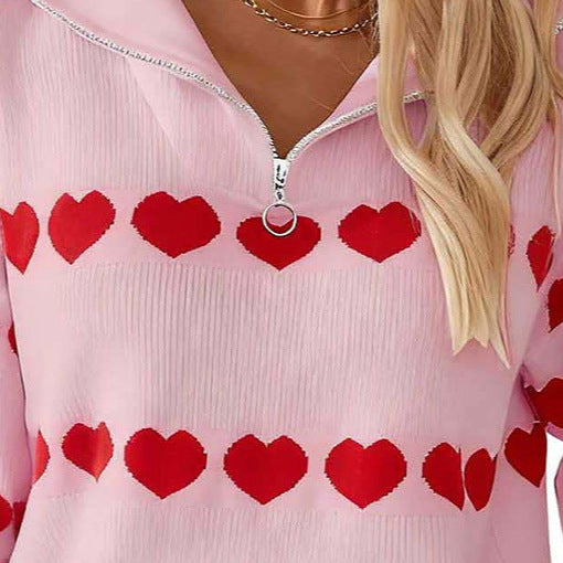 Kvindernes sweater med hjerte-design og kort lynlås Stilla