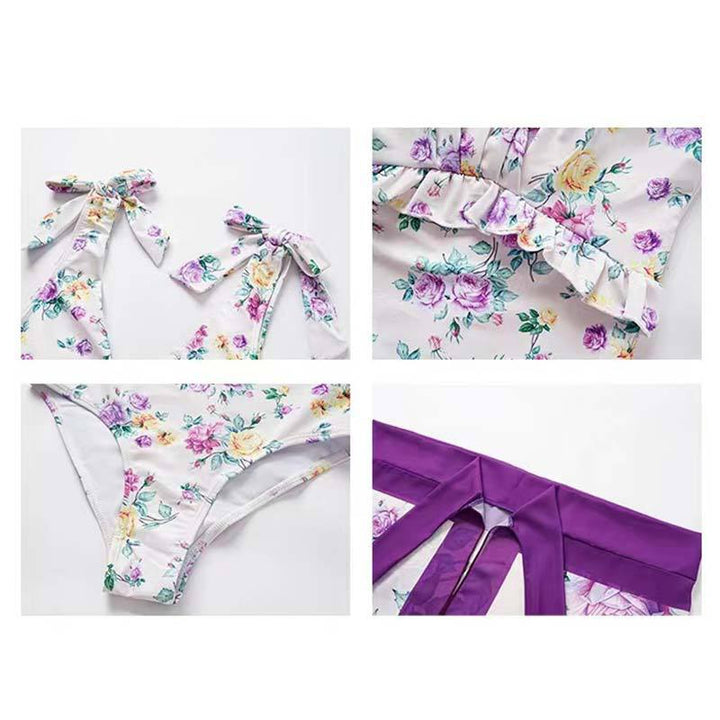 Dame heldragt badedragt med floralsk design og elegant omslagsskørt Stilla
