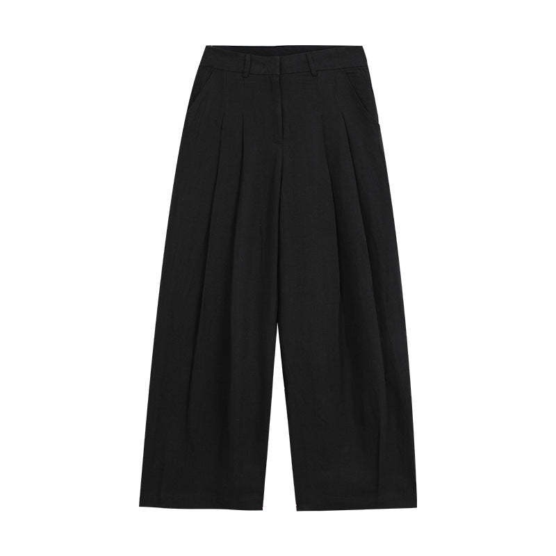 Dame elegante brede stofbukser med høj talje og plissé Stilla