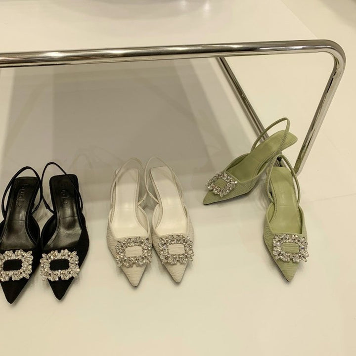 Dame spidssnit slingback-hæle med rhinestones spænde Stilla