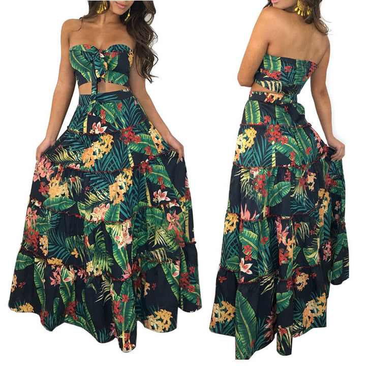 Dame Langt Blomsterkjole med raffineret snit og Cut-Out-top Stilla