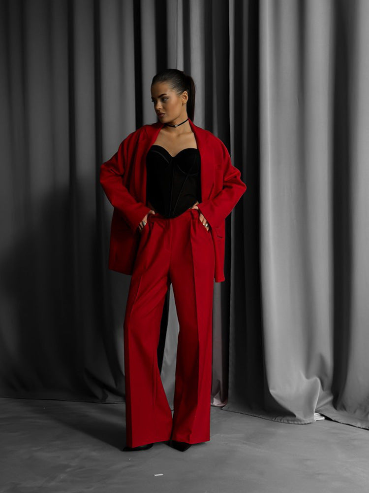 Kvinders elegante to-delte sæt med oversized blazer og brede bukser Skovae
