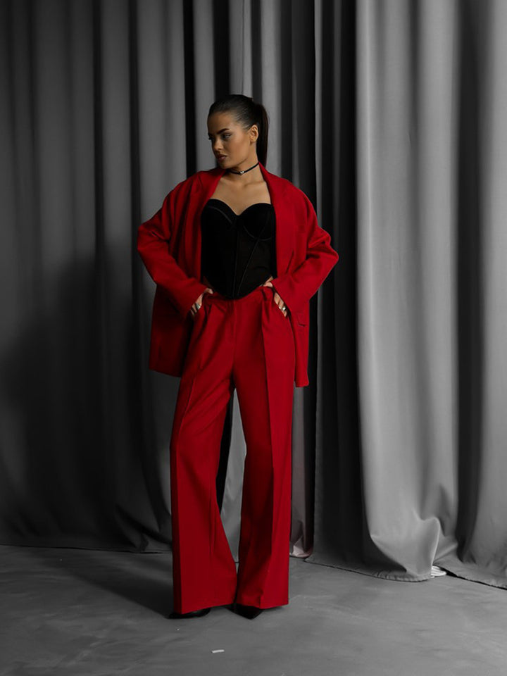 Kvinders elegante to-delte sæt med oversized blazer og brede bukser Skovae