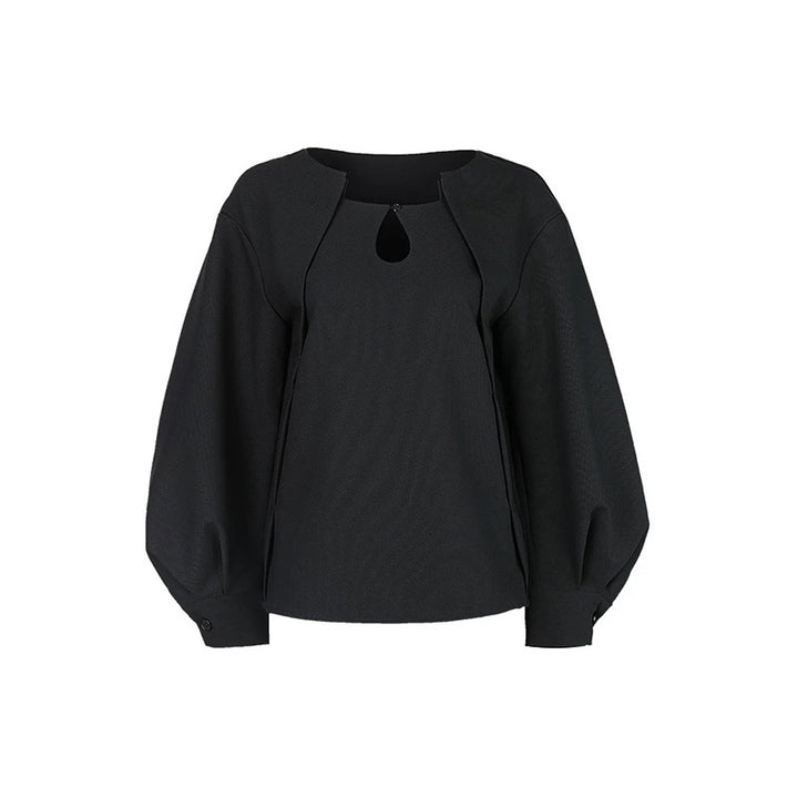 Dame designer-bluse med moderne split og ballonærmer Stilla
