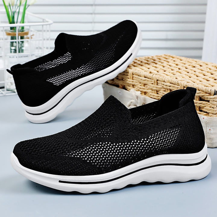 Dame Slip-On Strik Walking Sneakers med luftig Mesh-konstruktion Stilla