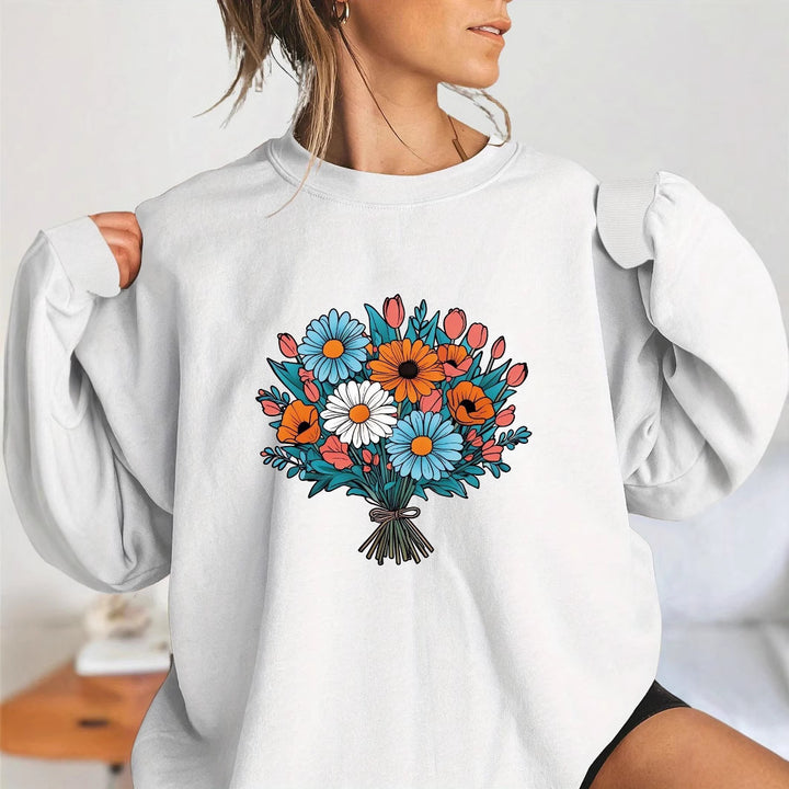Kvinders Oversized Sweatshirt med Blomster Grafiske Detaljer Stilla