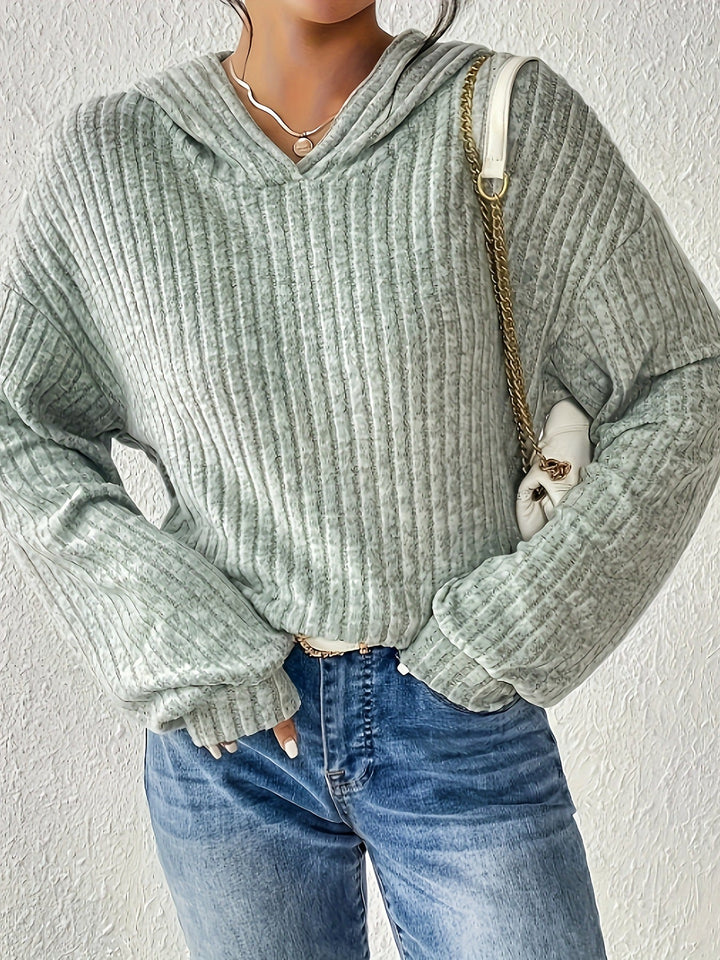 Dame Løs Hoodie med Stilfuldt Ribmønster og Overskudte Ærmer Skovae