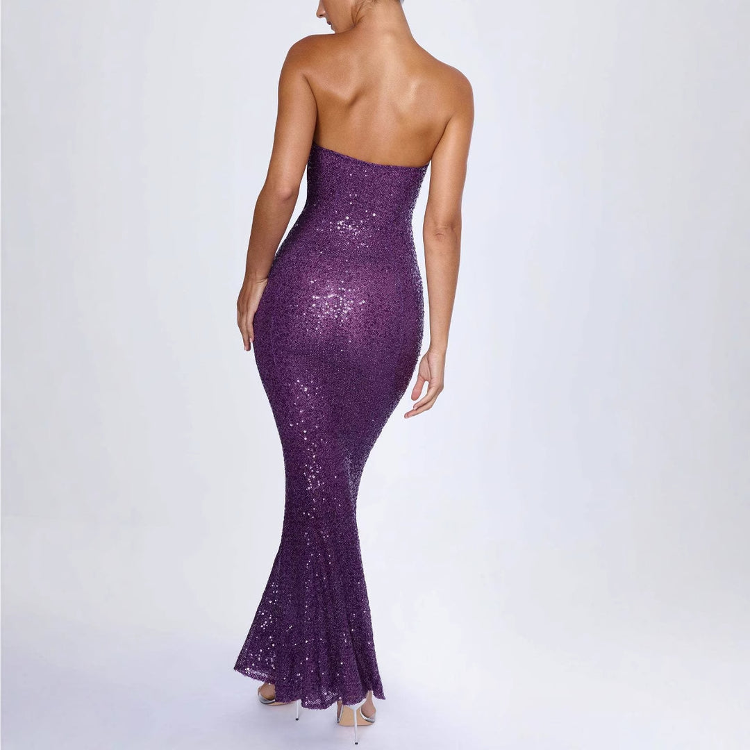 Damer Off-Shoulder Glamour-Maxi-Kjole med skimrende Pailletter og elegant Snit Stilla