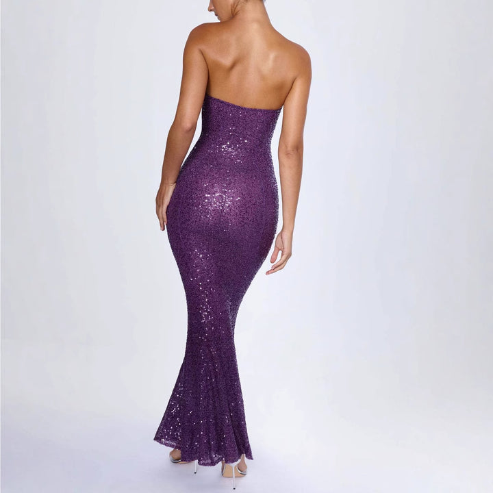 Damer Off-Shoulder Glamour-Maxi-Kjole med skimrende Pailletter og elegant Snit Stilla