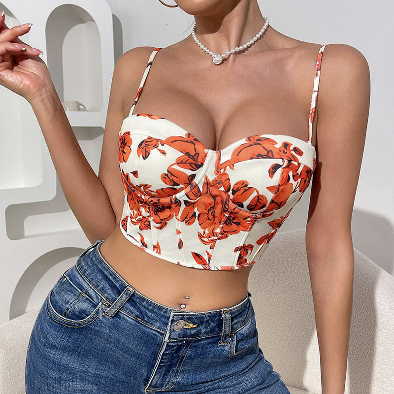 Dame Floral Korset Top med figurformende silhouette og justerbare stropper Stilla