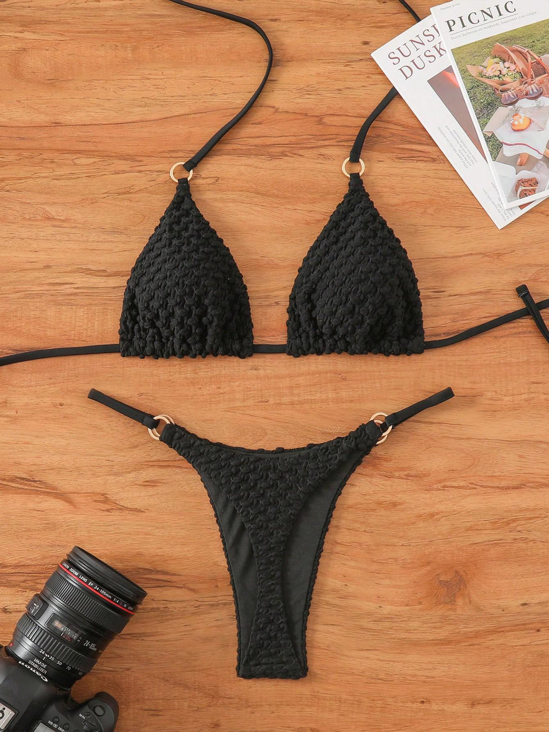 Dame triangel-bikini med raffineret teksturmix Skovae