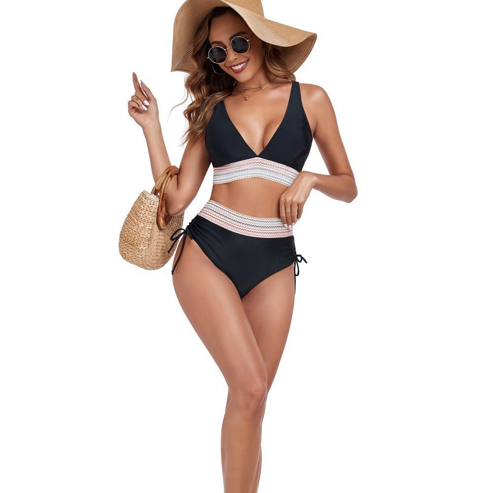 Dame Højt skåret Bikini-sæt med fashionable bindebånd og elegance snit Stilla