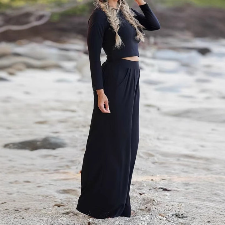 Dame loungewear-sæt med cropped top og løse bukser Stilla