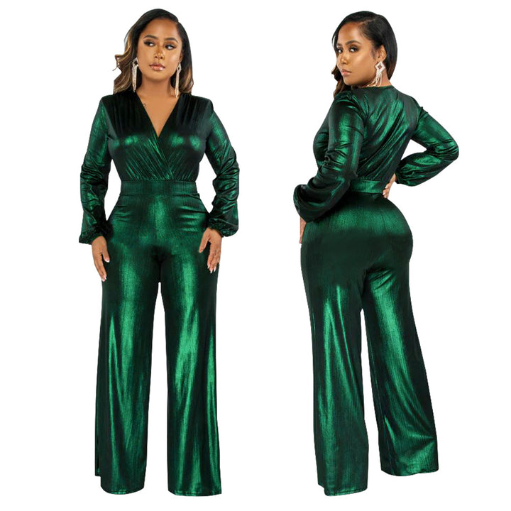 Dame Glamourøs Jumpsuit med glitrende overdel og bredt ben Stilla