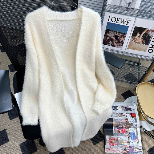 Damer Fluffy Cardigan med Åben Skæring Stilla
