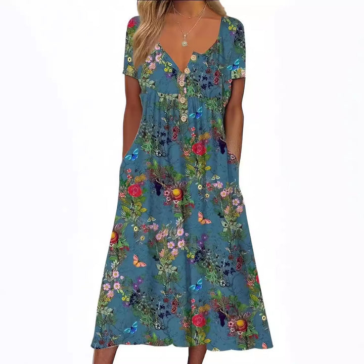 Dame Elegant Maxikjole med blomsterdesign og praktiske lommer Stilla