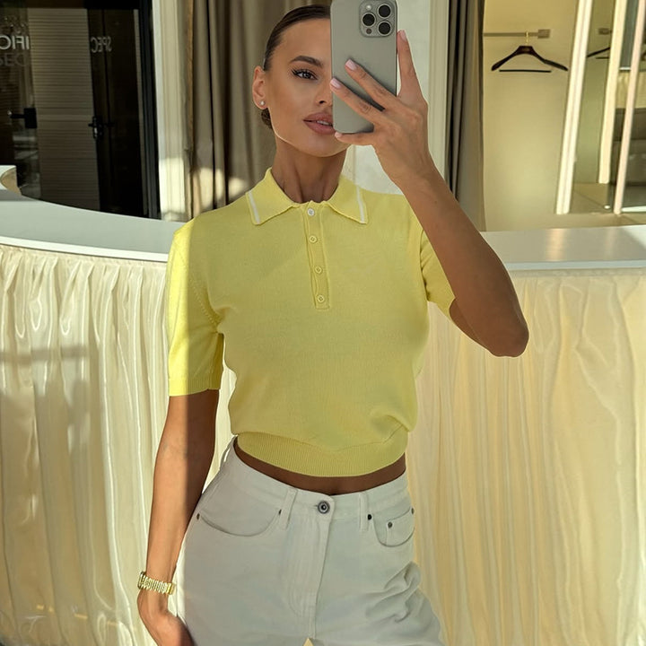 Dame Stilfuld Poloshirt i fint strik Stilla