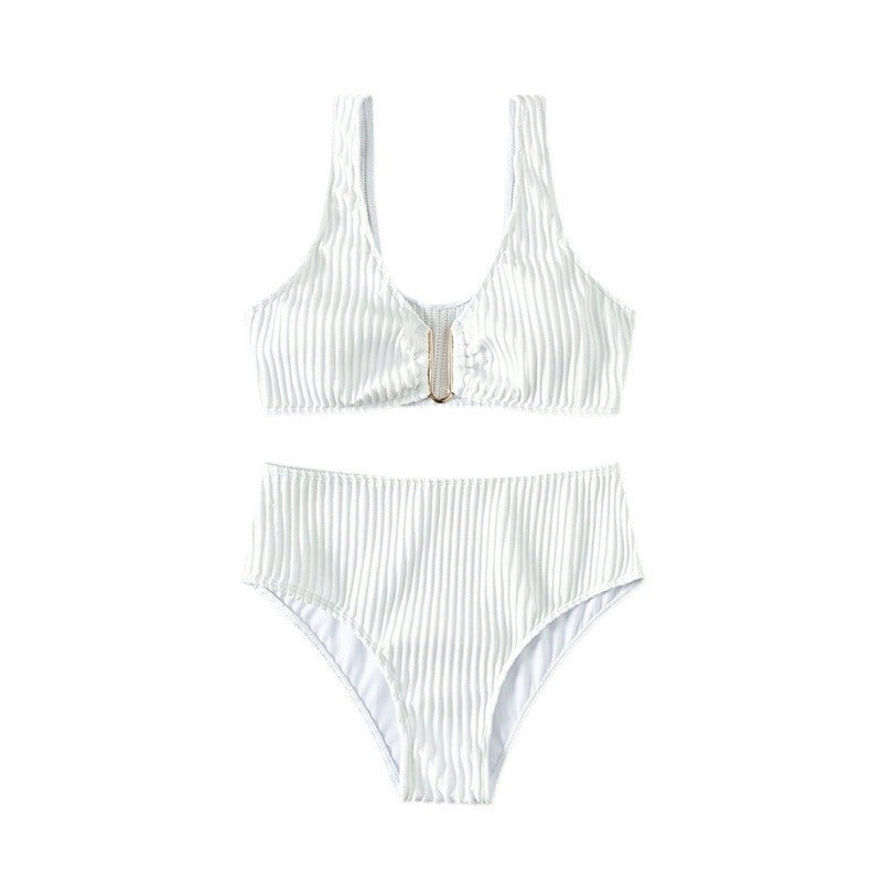 Dame Højskåret Bikini med unik Ribstruktur Skovae