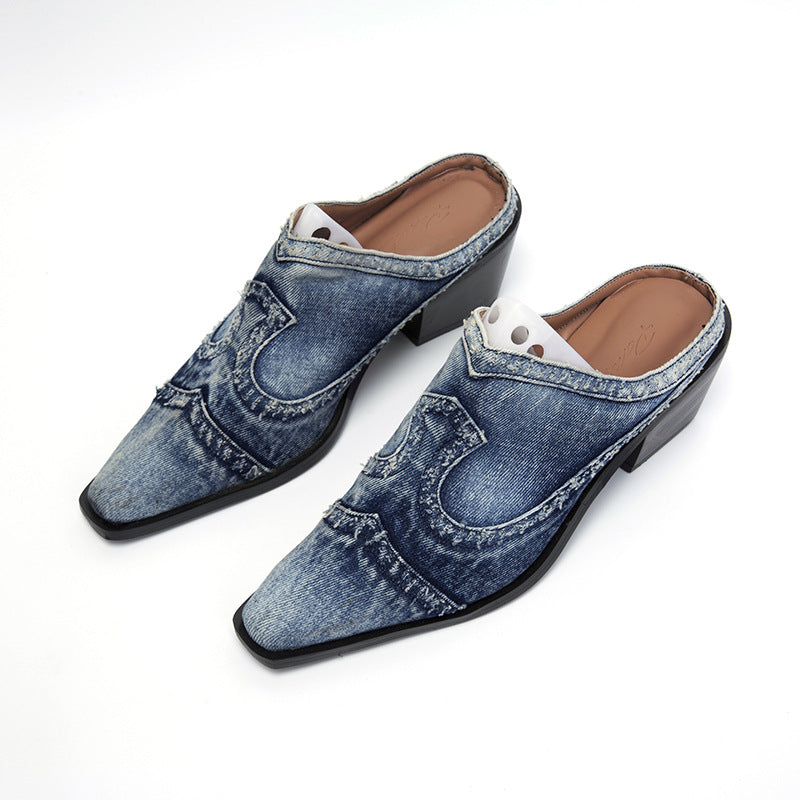 Dame elegante Mules med moderigtigt jeans-design og komfortabel blokhæl Stilla